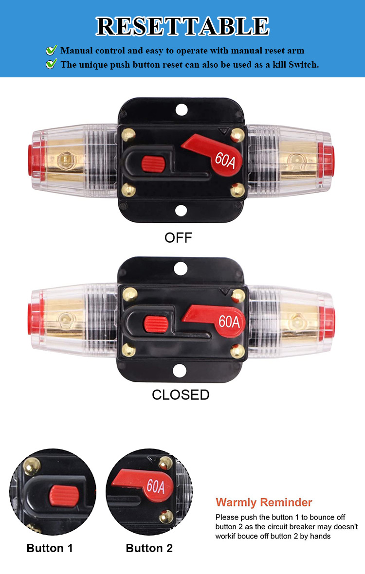 Audio Inline Circuit Breaker Reset Fuse 12V-24V DC