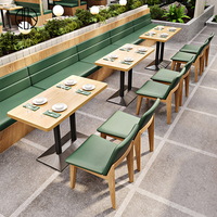 Ensemble de mobilier de café commercial moderne en cuir et bois, avec banquette demi-circulaire et table et chaises pour restaurant