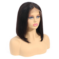 Péruvien Naturel Perruques De Cheveux Humains Court Bob Coupe Droite Vierge Seul Donneur Cru Cheveux Humains Péruvienne Dentelle 13x4 frontale Bob Perruque
