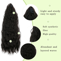 Extensions de cheveux synthétiques Yaki Deep Wave Ring-X de 24 pouces de long, queue de cheval en forme de moustache de maïs avec pince à cheveux, application facile
