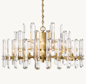 Lampu gantung perunggu modern mewah, lampu gantung lobi Modern kuningan kristal untuk rumah dekorasi suspensi lampu