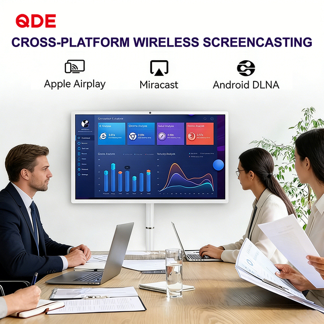 QDE Intelligent LED Smart TV WiFi Touch Screen 4K UHD Movable Base 64GB Storage Android 13/Windows 11/Linux for Business Use