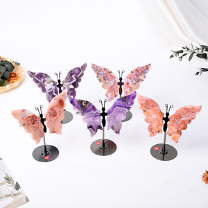 Bán buôn tự nhiên chữa bệnh đá pha lê cánh khắc thạch anh tím mã não đá quý pha lê bướm khắc cho trang trí nội thất - Product Image 1