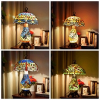 Lampu Meja Bentuk Kaca Patri Motif Kupu-kupu Mawar Tinggi 16 Inci, Grosir, Gaya Lampu Hias