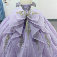 Robes de Quinceanera princesse violet chérie or appliques robe de bal avec tulle grande taille douce 16 Lsmc16-1