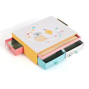 Luxury Biodegradable Baby <b>Memory</b> Gift <b>Box</b> with Ribbon Custom Logo Slide-Out Drawer and Small Drawer - Product Image 3