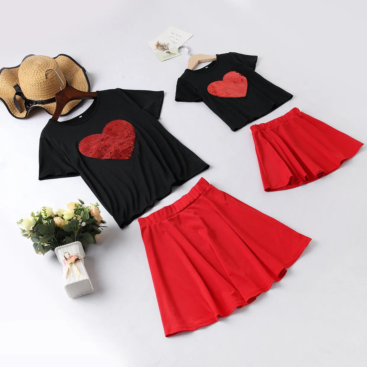 2021 girls' and mother Family Parent-child outfit O-neck short sleeve autumn casual dresses