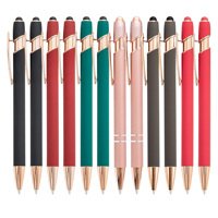 Stylo bille et stylet 2 en 1 en métal rose doré de qualité supérieure avec logo gravé personnalisé pour cadeaux d'entreprise, utilisation au bureau