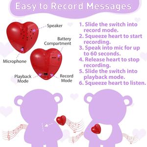 Module d'enregistrement vocal 60 secondes, ours en peluche doux et mignon de 16 pouces avec boîte à musique à fermeture éclair, enregistrable, cœur - Product Image 4