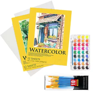 36种不同颜色的水彩颜料套装，配有画笔和水彩纸垫
