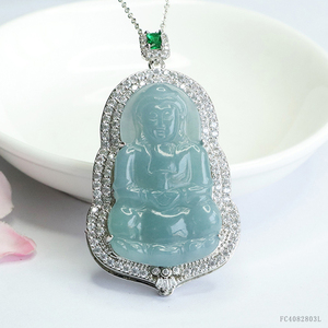 Diosa tallada a mano de La Misericordia Natural Birmania Jade gargantilla azul Myanmar Jade colgantes joyería que se puede abrir Jadeíta encanto collar