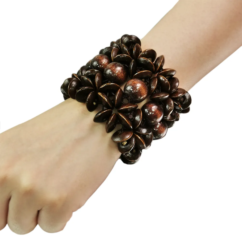 Pulseras de cuentas de madera hechas a mano bohemias para mujer, pulsera de cordón elástico étnico, brazalete, joyería de moda, accesorios de madera