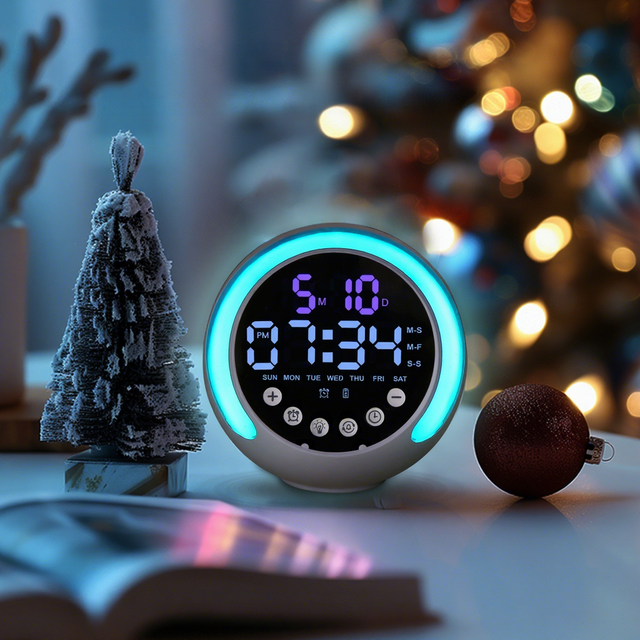 Portable Wireless Rechargeable Alarm Clock with RGB LED Display Screen and Deep Bass Mini Music Player for Desk