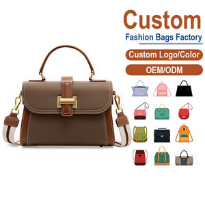 Bolsos de Cuero Vintage de Diseño de Lujo - Marrón Granulado para Mujer, Bandolera con Correa a Rayas, Cierre Dorado, Piel Genuina de Vacuno, Verano Invierno, Directo de Fábrica - Product Image 1