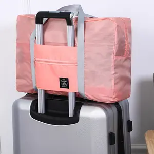 Sacs de voyage portables pliables à bandoulière, valise de couleur unie, ensemble de sacs de rangement de voyage grande capacité, chariot, sac d'avion