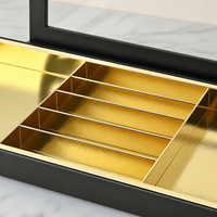 Boîte Cadeau de Luxe en Papier Noir Mat avec Intérieur Doré et Fenêtre, Couvercle Organisateur pour Emballage Cadeau, Vente en Gros Usine Chocolat