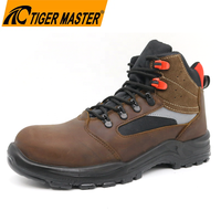 Bottes de travail industrielles Tiger Master en cuir Crazy Horse brun, antidérapantes, avec embout en fibre de verre, anti-perforation, chaussures de sécurité pour hommes