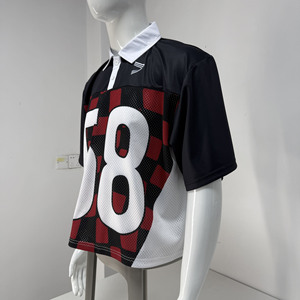 Retro Breathable Mesh Stitching <b>Polo</b> Collar Jersey for Men with Contrast Stripe American Football Design - Product Image 4
