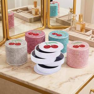 Boîte de rangement rotative pour bijoux, 4 étages, en plastique blanc, motif cerise, organisateur de bureau avec couvercle anti-poussière - Product Image 4