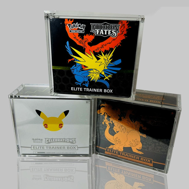 Factory Custom UV Protect Pokemoned ETB Acrylic Case with Magnet Lid Elite Trainer Box Acrylic Display Case with Magnetic Lid
