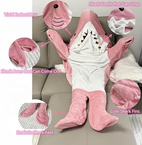 Populaire adulte bleu/rose flanelle requin Costume sac de couchage hommes femmes drôle Onesie cadeau correspondant pyjama famille Festival soirée pyjama - Product Image 6