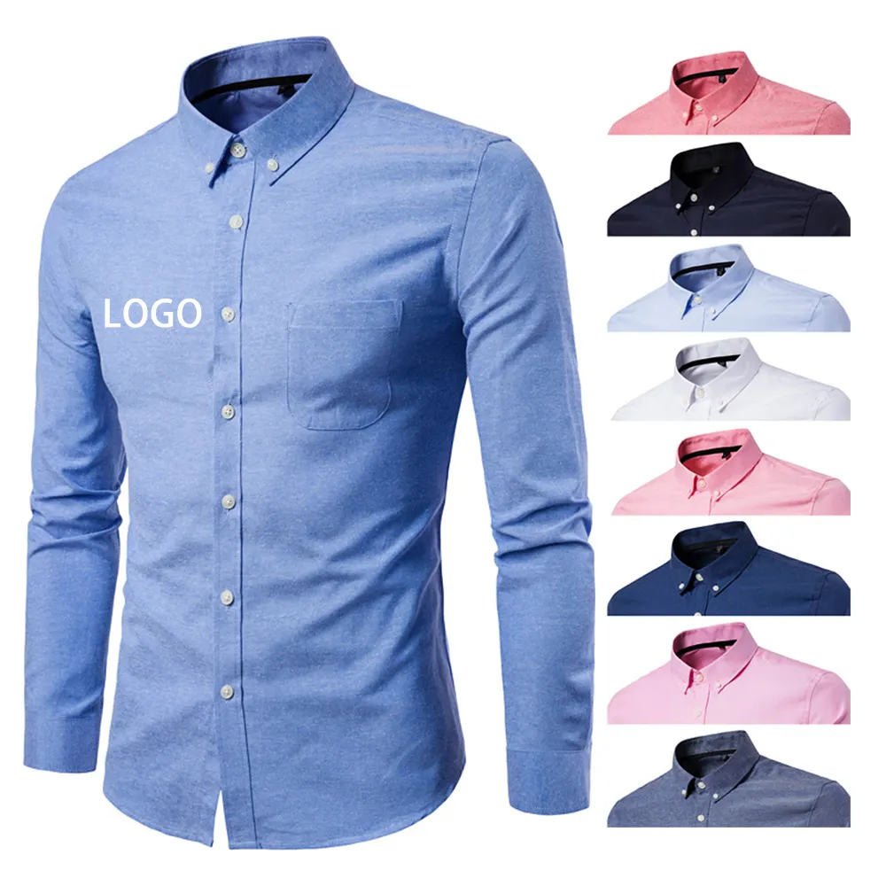 Factory Custom LOGO business Shirt Men Cotton plus size men's shirts Oxford Cloth Male Tops Lon Sleeve Dress Shirts for men