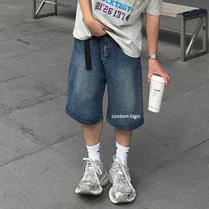 gerade los doppelt gürtel sommer baggy skate jorts beschädigt stickerei individuelle jean-hosen washed herren-outfit jeans shorts