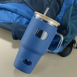 Commute Iced Coffee Glass Mug 32oz Multi Tone Silicone Wrap High Borosilicate Glass Sealed Bamboo Lid Reusable Metal Straw Kit - Product Image 4