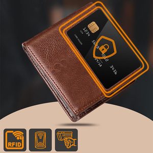 Portefeuille en cuir véritable multi-plis marron café anti-vol RFID pour homme, usage quotidien - Product Image 2
