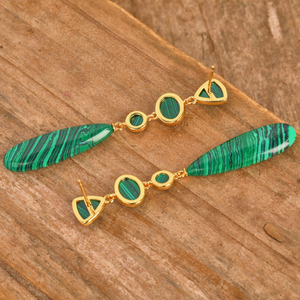 Orecchini Pendenti da Donna alla Moda con <span class=keywords><strong>Malachite</strong></span> e Turchese, Eleganti <span class=keywords><strong>Gioielli</strong></span> a Goccia - Product Image 5