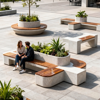 Banco de piedra fundida UHPC GRC de alta resistencia y madera maciza para jardín, parque, plaza, mobiliario de paisajismo para exteriores