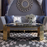 Meubles de salon, table basse ovale en acier inoxydable, ensemble noir et or, table basse moderne de luxe, table basse en marbre