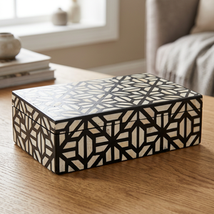 Elegante Caja Decorativa de MDF con Incrustaciones de Hueso, Estuche de Almacenamiento con Estilo para Joyas, Pequeños Tesoros, Recuerdos y Objetos de Valor - Product Image 1