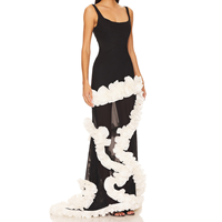 Robe longue de soirée pour femme, à col carré, à bretelles larges, ajustée, transparente, à volants en spirale, noir et blanc - Fournisseur vérifié de Chine