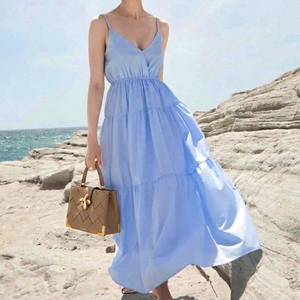 Vestido Largo de Verano para Mujer Enyami, con Tirantes Finos, de Algodón, Escote en V Profundo, Sin Mangas, con Lazos en la Espalda, Informal, para Estar en <span class=keywords><strong>Casa</strong></span> o la Playa - Product Image 2