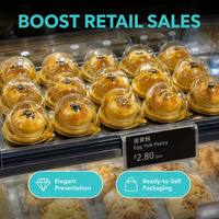 Boîte d'emballage transparente en PET à dôme unique pour pâtisserie au jaune d'œuf, conteneur rond jetable avec base dorée brillante pour desserts