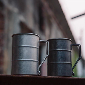 Taza de tambor de acero inoxidable con asa para cafés, restaurantes, camping al aire libre, envejecimiento <span class=keywords><strong>vintage</strong></span> irrompible - Product Image 1