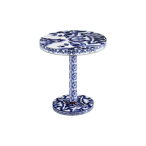 Mesa Auxiliar Artística de Lujo, Moderna, Redonda, de Madera Azul y Blanca, Ideal para <span class=keywords><strong>Villas</strong></span> de Diseño y Salas de Estar - Product Image 5