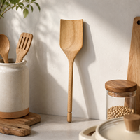 Ensemble d'ustensiles de cuisine durables en bois d'acacia naturel de qualité supérieure, spatules, sans danger pour les aliments, durables, fabriquées à la main, en bois massif