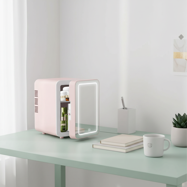 Portable 4L Cosmetic Skincare Beauty Fridge with Mirror LED Light Thermoelectric Cooling AC 110V-240V Multi-color for Home Use