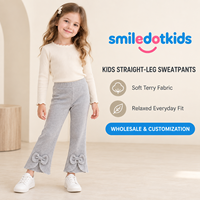 Smiledotkids Pantalon évasé personnalisé pour enfants, gris, en tricot côtelé, avec ourlet à nœud et taille élastique, OEM ODM, pour petites filles, vente en gros