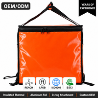 Sac isotherme imperméable orange avec fermeture éclair étanche, anneaux en D, poignée rembourrée, chargement par le haut, doublure en feuille d'aluminium, sac de livraison alimentaire