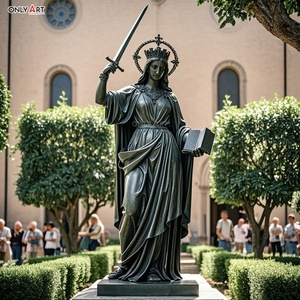 Fundido en bronce Enfermedad <span class=keywords><strong>mental</strong></span> Patron Saint Wears Royal and Lily Crown Holding Bible and Sword Life Size St Dymphna Estatua de latón - Product Image 4