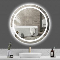 Miroir intelligent mural LED rond avec écran tactile étanche et affichage de l'heure