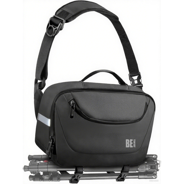 TINYAT BLACK Camera Sling Bag with Zipper Closure Lightweight Waterproof Camera Case and Tripod Holder for Photographers