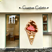 Enseigne murale lumineuse LED 3D en acier inoxydable en forme de crème glacée personnalisée avec logo rétroéclairé pour la publicité et la décoration de crèmes glacées