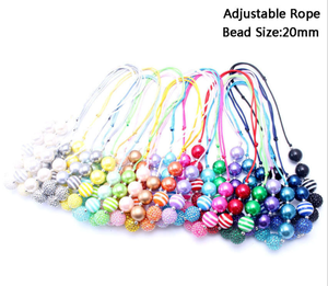 Collier pour enfants avec perles brillantes de 20 mm, perles en strass, perles rondes, collier épais, collier à cordon réglable pour petite fille, cadeaux pour bébés - Product Image 2
