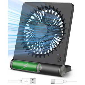 Tevelecin <b>Desk</b> <b>Fan</b> 2000mAh Rechargeable <b>USB</b>-C Powered 3 Speeds Quiet Cooling Travel Ventilating Black - Product Image 1