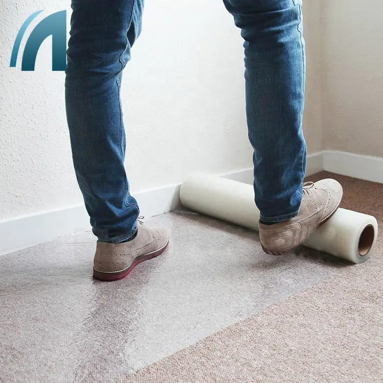 Protección del suelo PE Adhesivo Película protectora de alfombras Protector de alfombras de plástico transparente ----- Escudos de alfombras