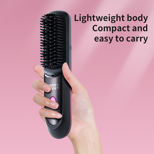 Peigne lisseur sans fil 3 réglages de chaleur Revêtement en kératine Ions négatifs Rechargeable par USB Brosse coiffante portable - Product Image 3